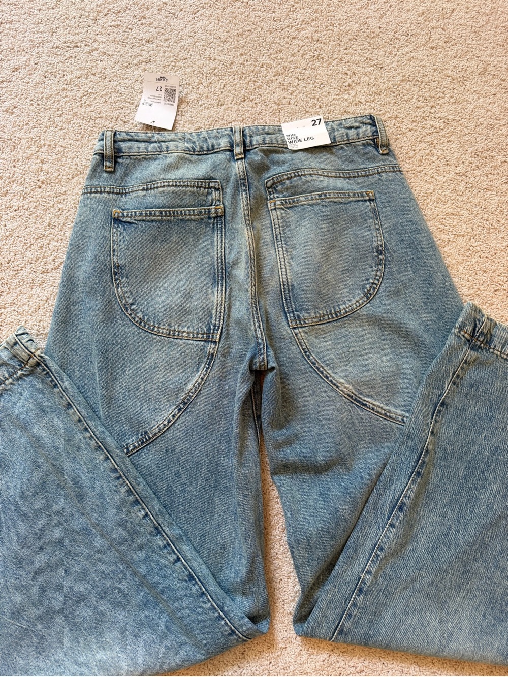 Forever 21 Premium Mid Rise Wide Leg Jeans Acid Wash Size 27 NWT
